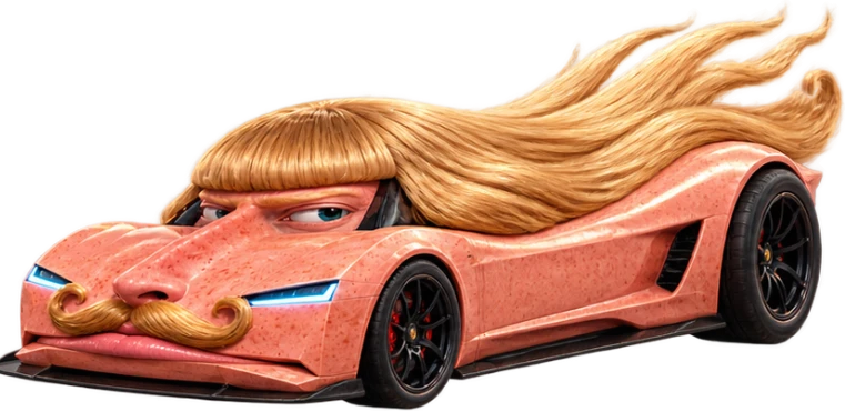 Jean-Phil as a Roadster parked, hair flowing back